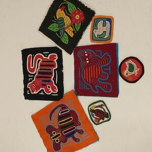 Mola Group 7 Patches Animals Birds Hand Sewn Kuna Art Stitched Applique Colorful